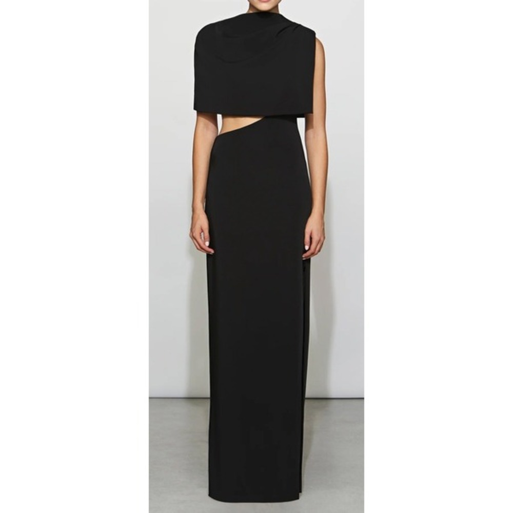 Et Ochs Women Helena Asymmetrical Cut-Out Cape Maxi Dress Size 2 Black